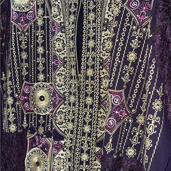 Women’s Plus Size 3pc Abaya Thobe Kaftan Purple Embroidery Dress Sz 6 US 22W 3X - Picture 11 of 16
